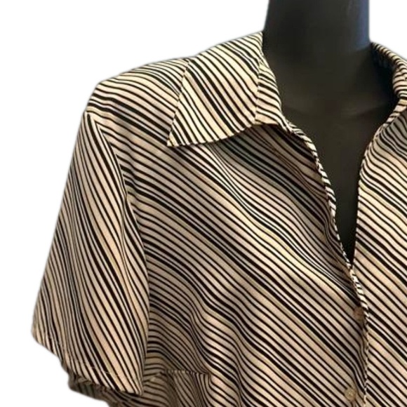 1X Worthington Easy Care Stretch black white & gold stripe button up shirt - Picture 6 of 15